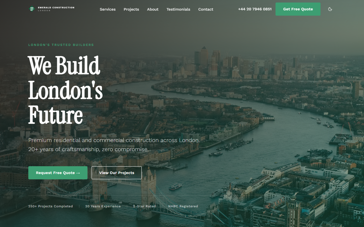 Emerald Construction London - desktop view